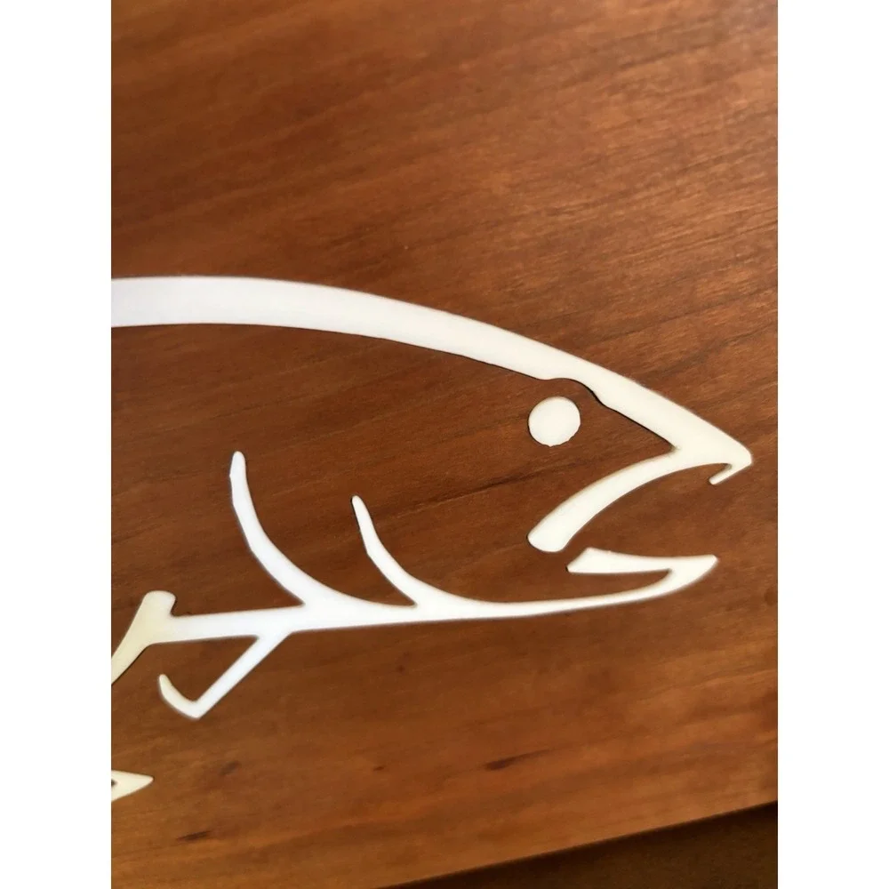White Glass Salmon Carved Solid Wood Fish with Wall Mounting Hole 13